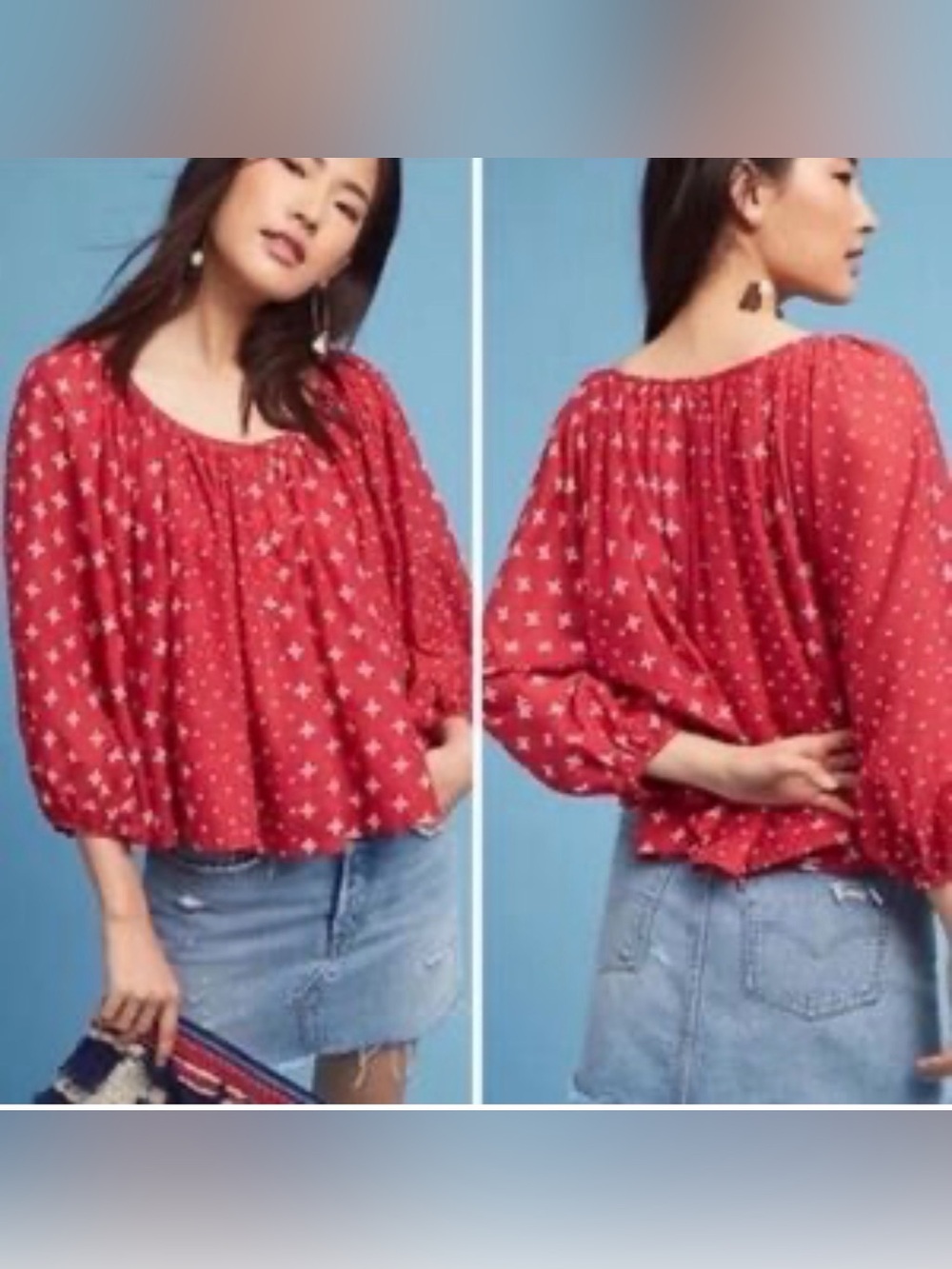 Women's Anthropologie KOPAL Luma Peasant Top Shirt Puff Sleeve Oversized Small S